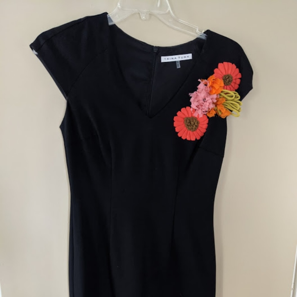 Trina Turk Black Dress with Flower Detail - Size 6